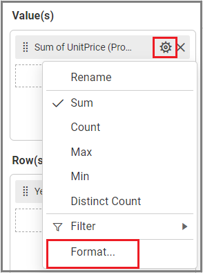 Format in the Value(s) box under the Settings menu