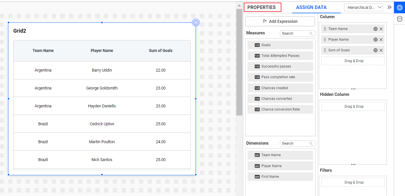 Hierarchical filtering by properties settings