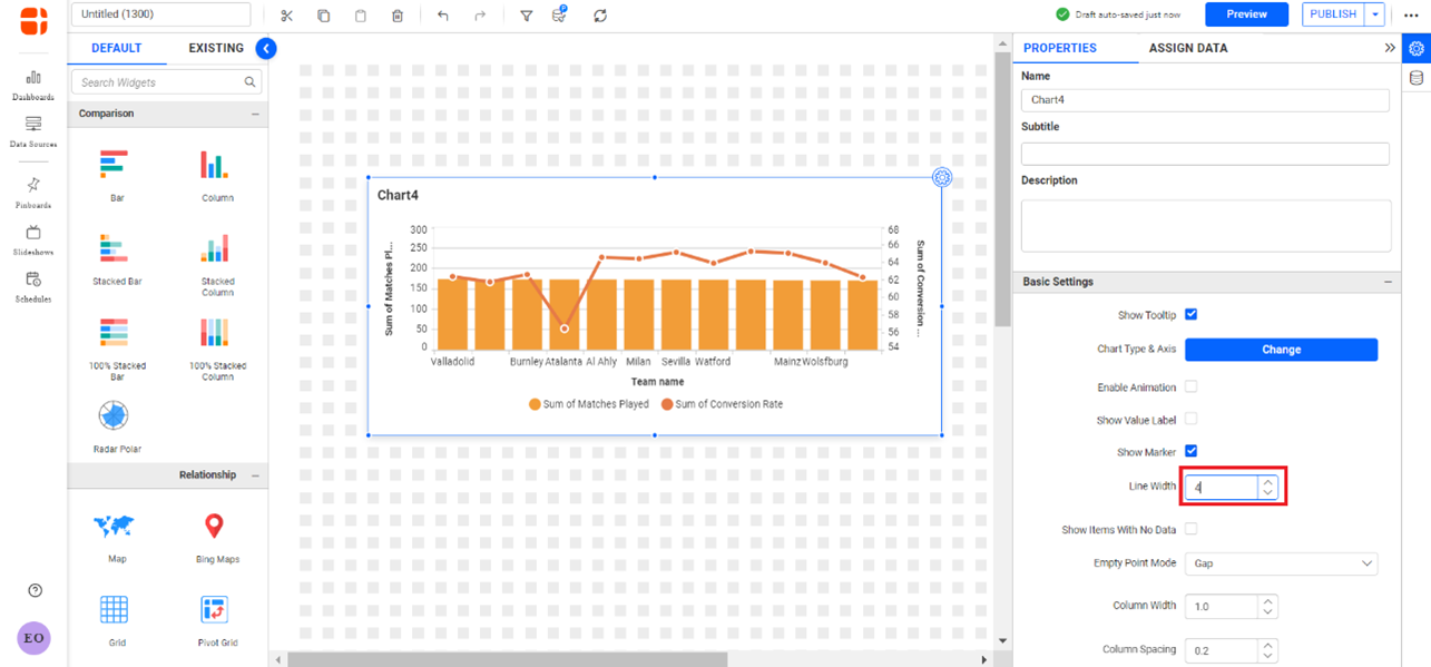 How to increase line thickness in chart