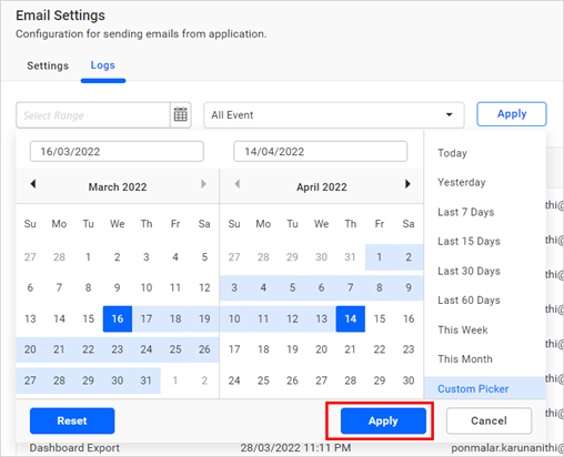 apply the date range