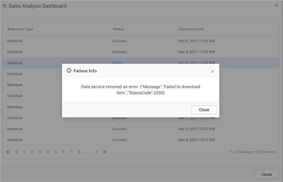 History dialog box