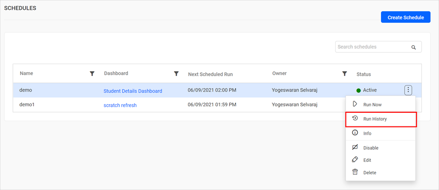 schedule grid context menu