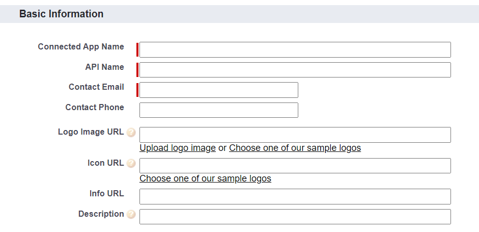 Filling basic information for connected application