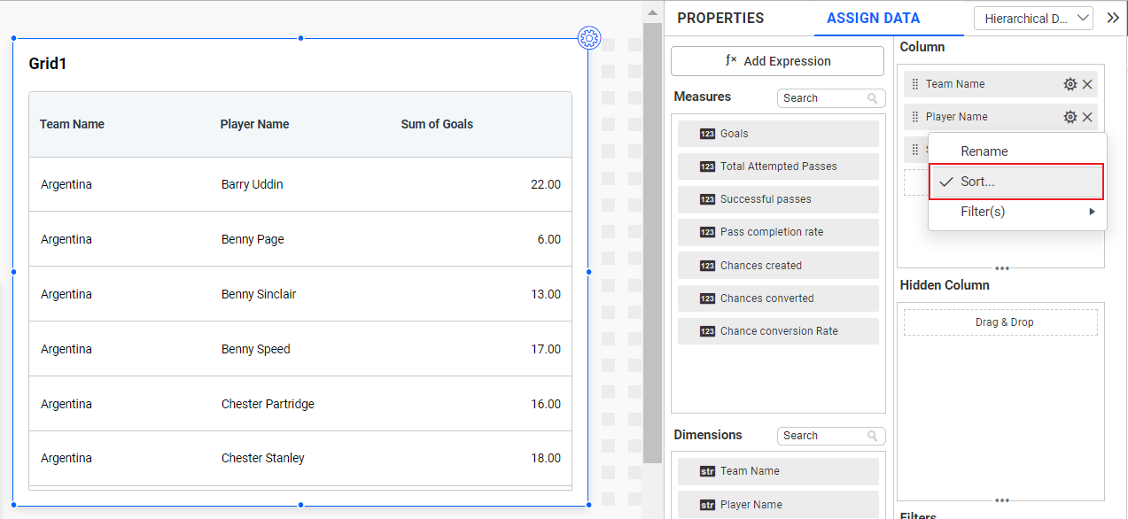 Navigating to advanced sorting option