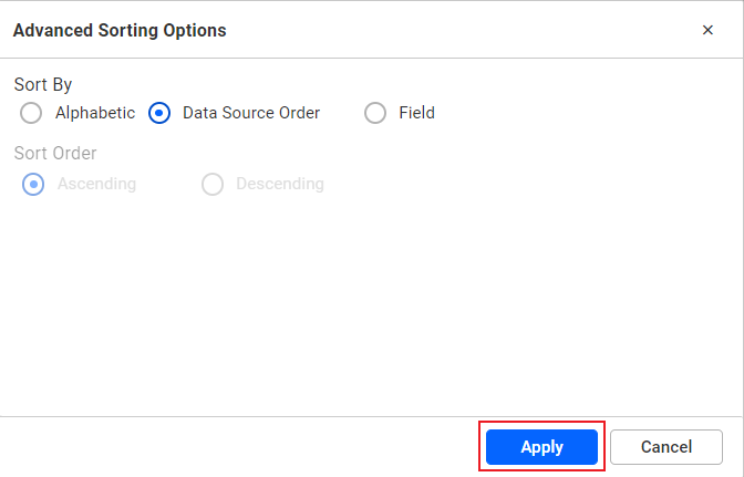 Applying data source order sorting