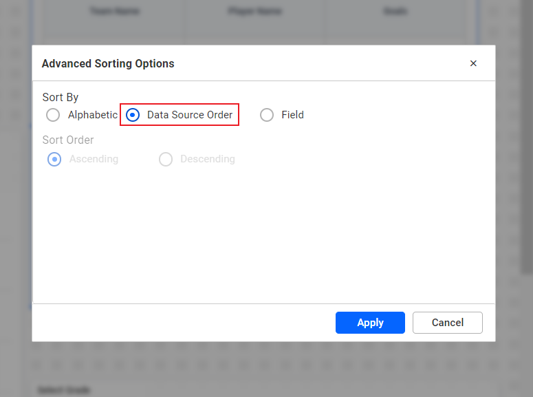 Configuring data source order sorting