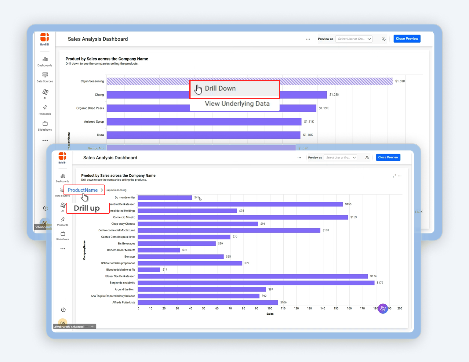 How to Enable Drill Down and Drill Up in Bold BI Widgets