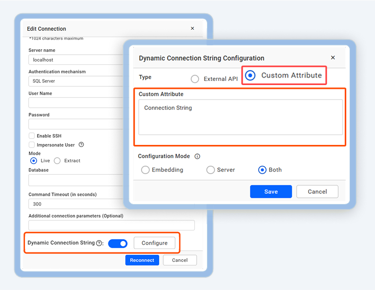 How to Configure Dynamic Connection String Using Custom Attributes in Dashboard