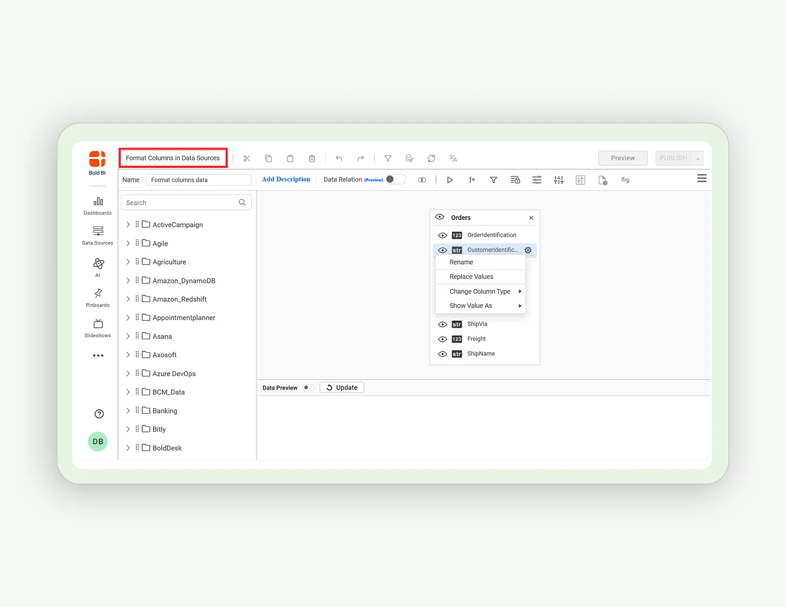 How to Format Columns in Data Sources