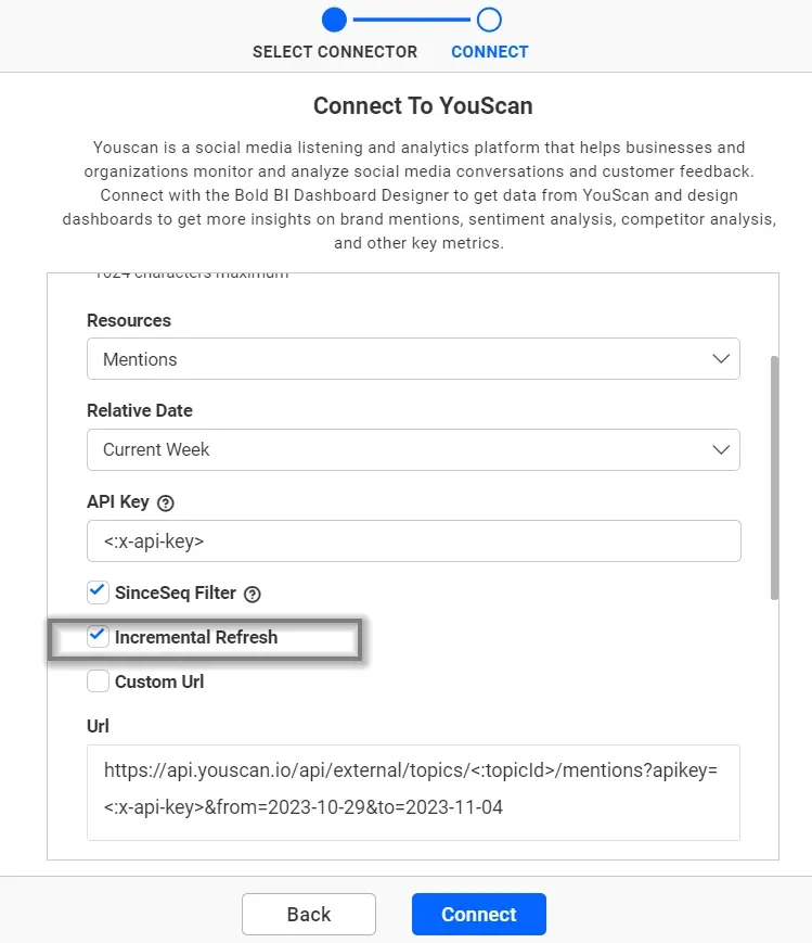 Provided option for enable/disable the incremental refresh in the YouScan connector UI