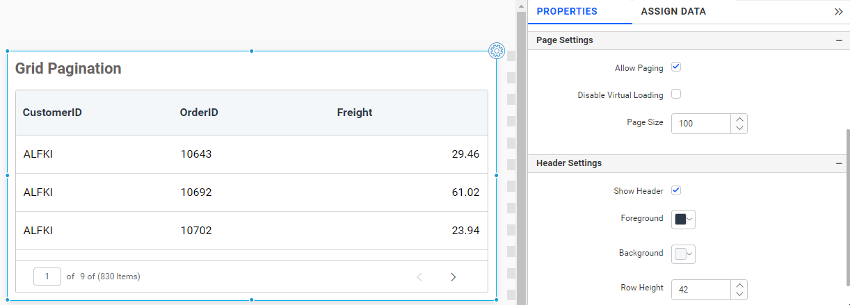 Provided support to disable virtual loading for grid in pagination enabled cases