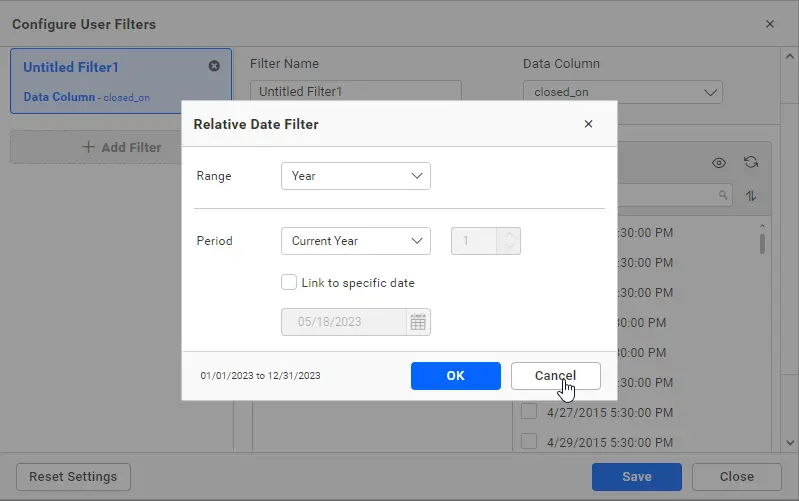 Relative Date options in the user filter module